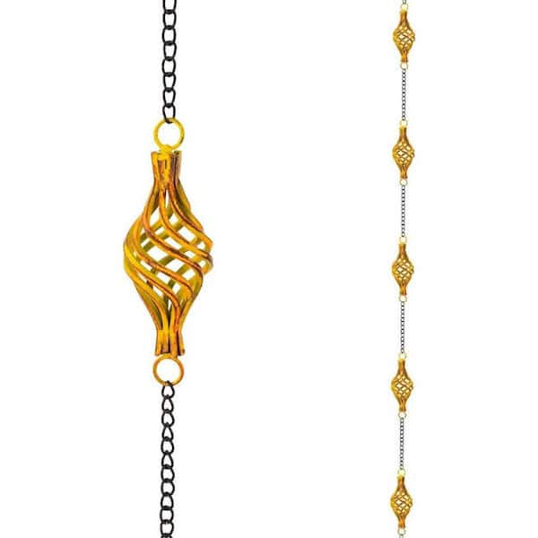 9.8 ft. Iron Rain Chain for Gutters, Bird Cage Decorative Rain Chains for Downspouts Adjustable Length, Yellow