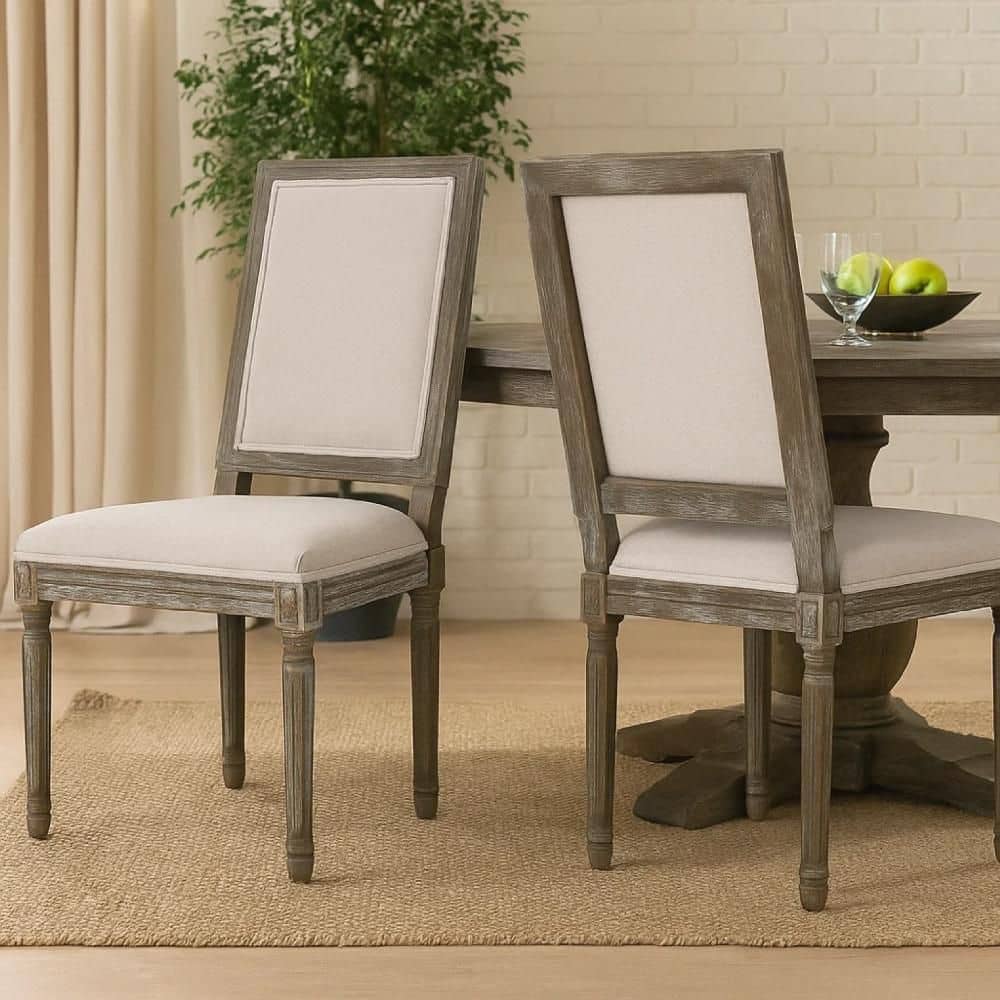 Wheat Beige and Brown Polyester Upholstered Dining Chair Set of 2
