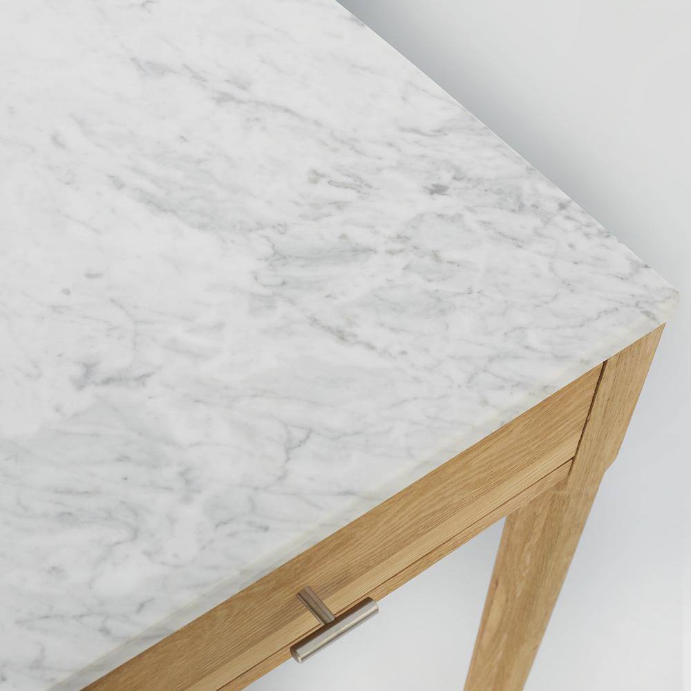 Transitional Carrara Marble & Oak Console Table with Storage