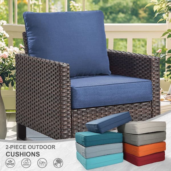 24 in. x 24 in. x 6 in. CushionGuard Outdoor Thicken Lounge Chair Deep Seat Replacement Cushion Set in Blue