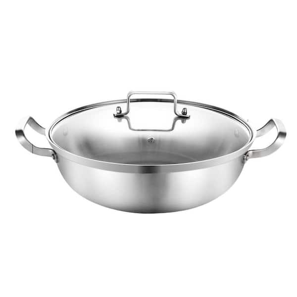 4 qt. Tri-Ply Stainless Steel 12 inch Deep Saute Pan Round Silver Induction Compatible Kitchen Pan with Lid