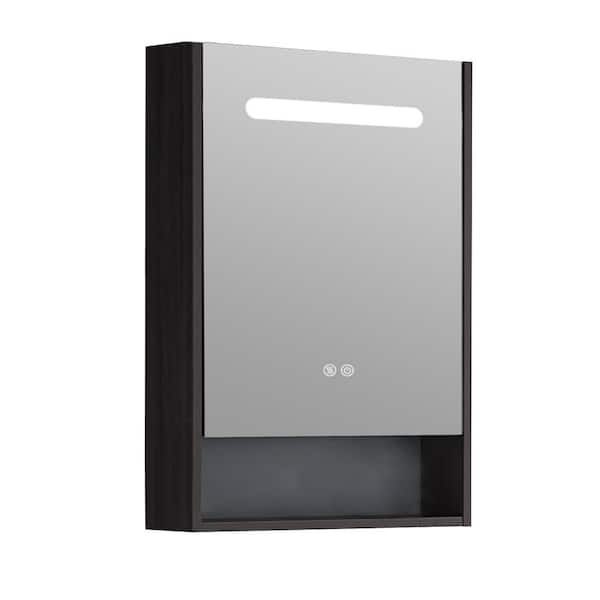 Unbranded 21.06 in. W x 29.5 in. H Medium Rectangular Black Wood Surface Mount with Lights Medicine Cabinet with Mirror