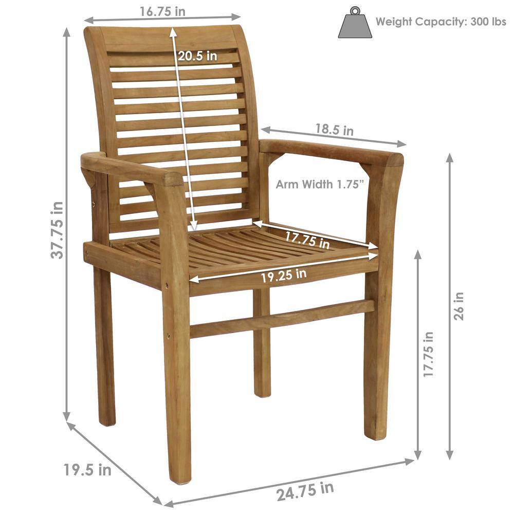 Light Brown Teak Outdoor Slatted Dining Armchair