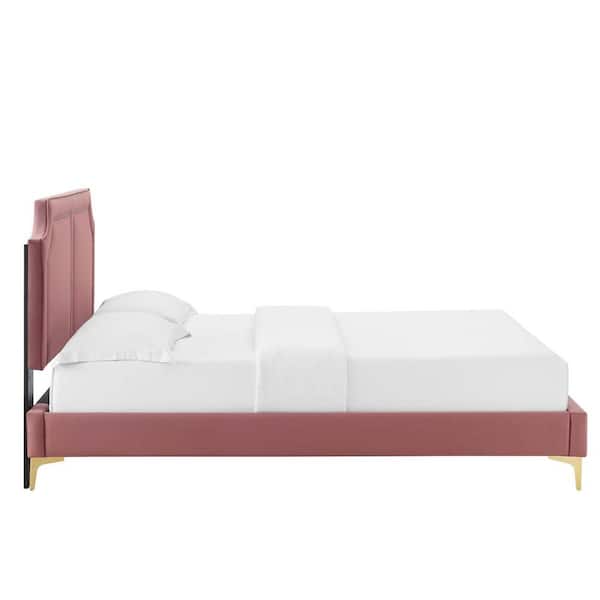 Novi Red Performance Velvet Frame King Platform Bed with Reinforced Center Beam