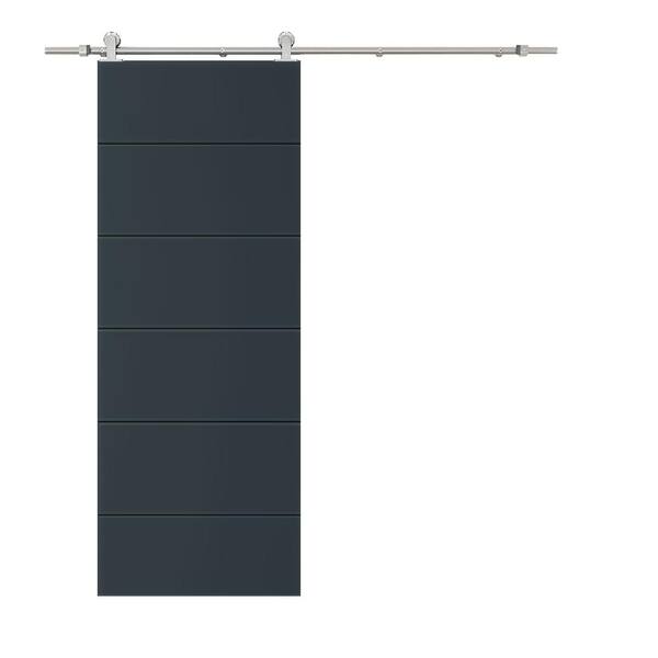 CALHOME Modern Classic 24 in. x 84 in. Charcoal Gray Stained Composite MDF Paneled Sliding Barn Door with Hardware Kit