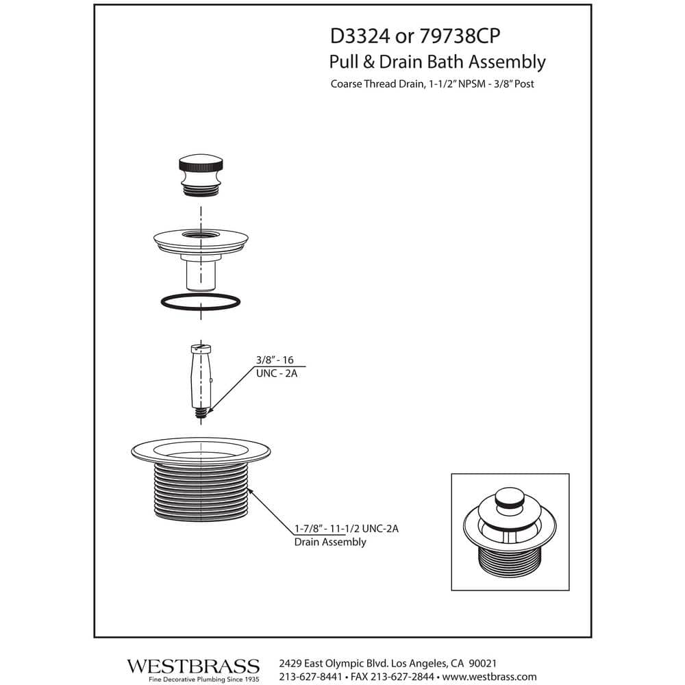 Polished Chrome Round Twist & Close Bathtub Drain Plug