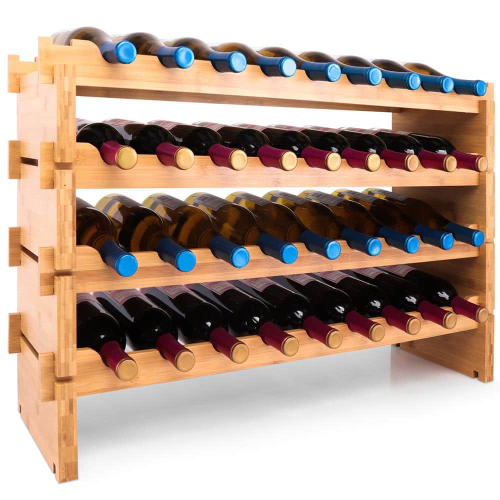 SereneLife Stackable Wine Storage Rack - Wine Rack with 36 Bottle Slots  4-Tier Modular Wine Display Shelves