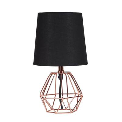 11.25 in. Wesley Geometric Copper Metal Wire Hexagon Table Lamp