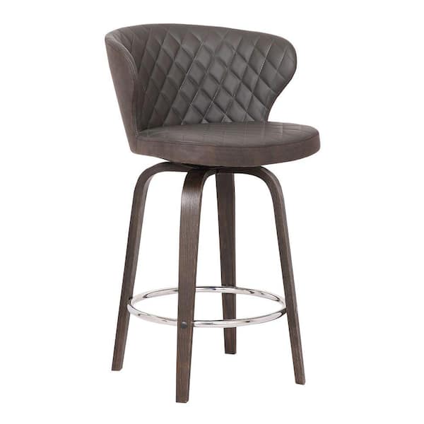 Benjara 35 in. Brown Low Back Metal Frame Barstool with Faux Leather Seat