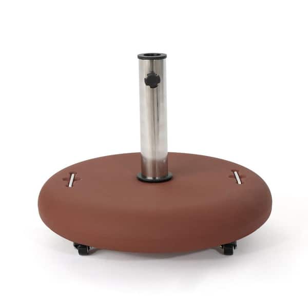 86 lb. Round Concrete Wheelie Patio Umbrella Base with Stainless Steel Holder in Terracotta