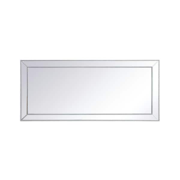 Unbranded Timeless Home 32 in. H x 72 in. W Contemporary Iris Beaded Modern Rectangular Framed Antique Silver Wall Mirror