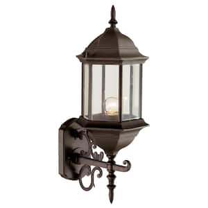 Josephine 26 in. 1-Light Rust Coach Outdoor Wall Light Fixture with Clear Glass