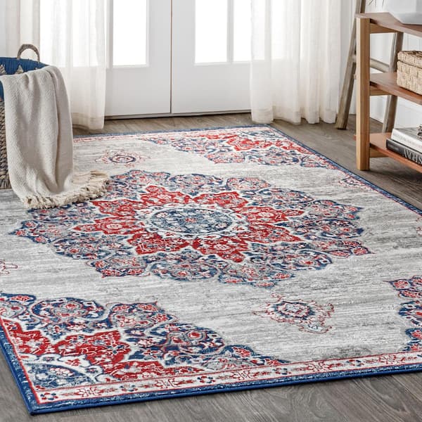 Modern Persian Vintage Moroccan Medallion Navy/Red 4 ft. x 6 ft. Area Rug