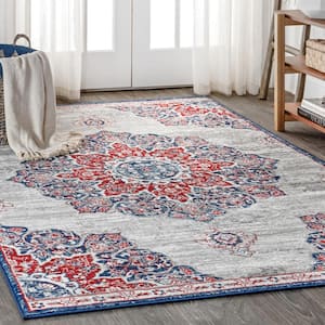 Modern Persian Vintage Moroccan Medallion Navy/Red 5 ft. x 8 ft. Area Rug