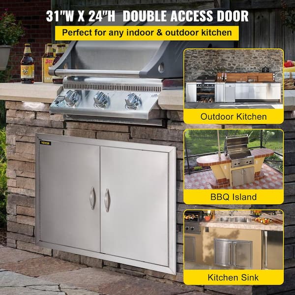 Seeutek Outdoor Kitchen Drawer 304 Stainless Steel 15 W x 18 H Double Layer Access Drawer Construction Flush Mount BBQ Island Drawer Storage with Chrome Handle Black Double-Track Access Drawer 