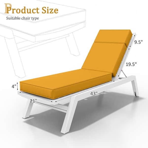 71 in. x 21 in. x 4 in. Premium Waterproof Chaise Lounge Cushion, All-Weather Replacement for Outdoor Chairs Yellow