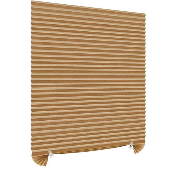 Brown Cordless No Drill Clip on Stick Self Adhesive Temporary Window Pleated Paper Vertical Blind - 24 in. W x 71 in. L