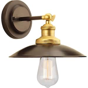 Archives Collection 1-Light Antique Bronze Wall Sconce with Metal Shade
