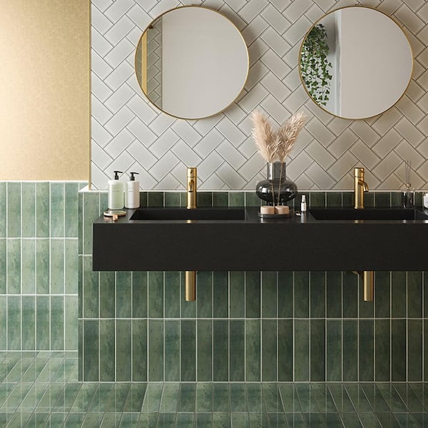 Typhoon Green 3 in. x 18 in. Subway Gloss Porcelain Wall and Floor Tile (10.76 sq. ft./Case)