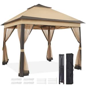 11 ft. x 11 ft. 2-Tier Pop-Up Gazebo, Metal Frame with Mesh Netting for Patio and Backyard