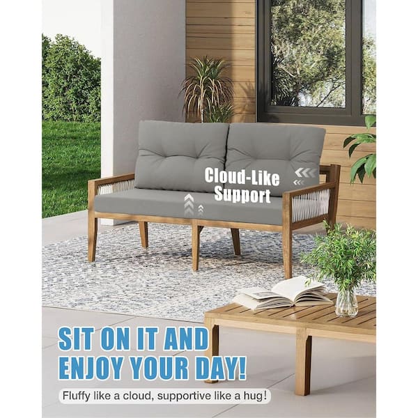 48 in. x 24 in. Light Gray Waterproof and UV-Resistant Olefin Outdoor Loveseat Cushion Set