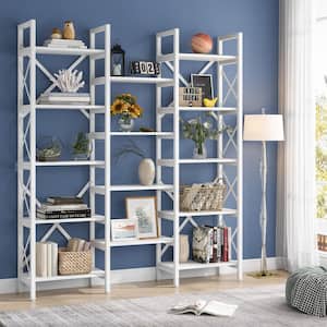 Frailey 59 in. Modern White Wood 14-Shelf Etagere Bookcase Bookshelf with Metal Frame