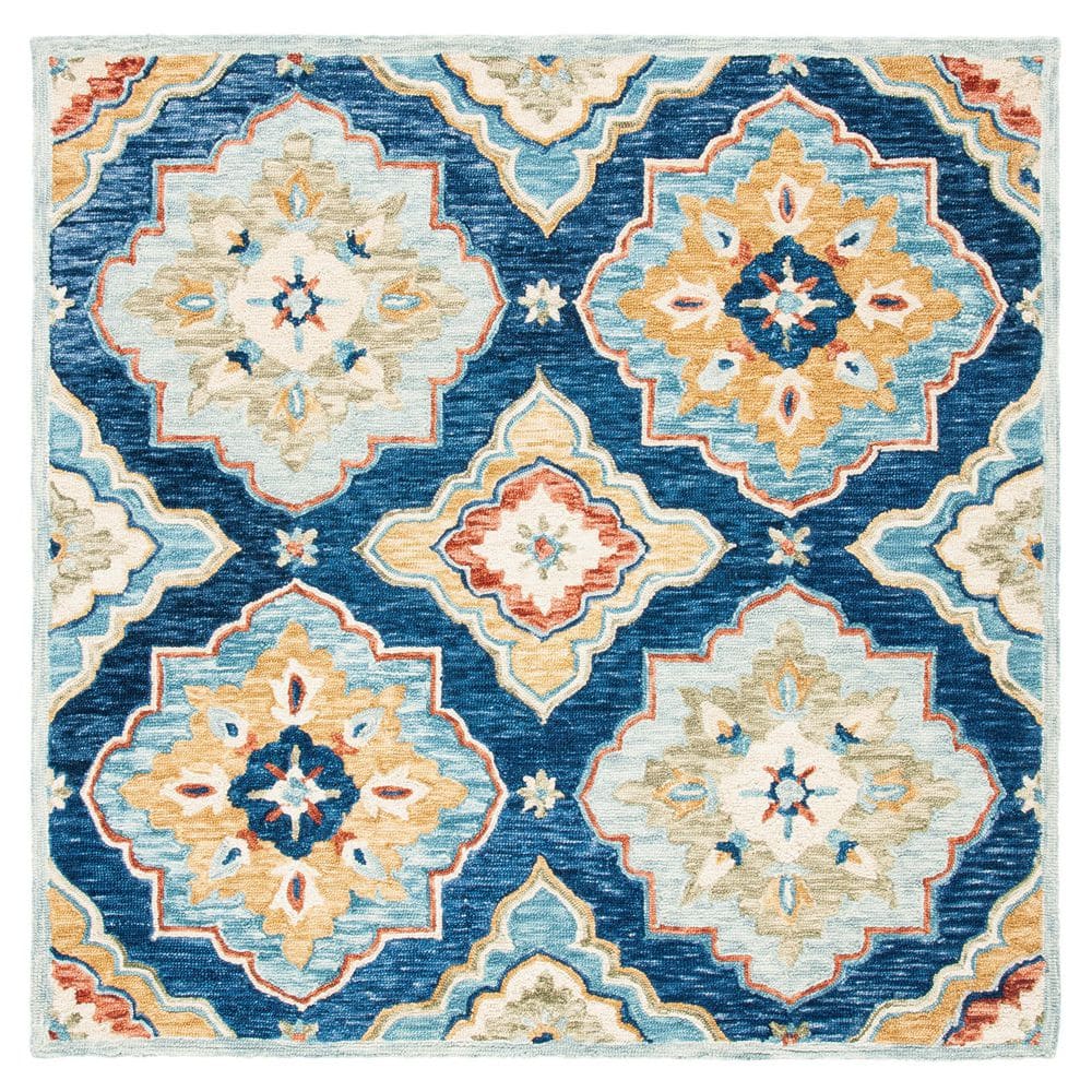 SAFAVIEH Suzani 6 ft. x 6 ft. Navy/Green Floral Border Square Area Rug ...