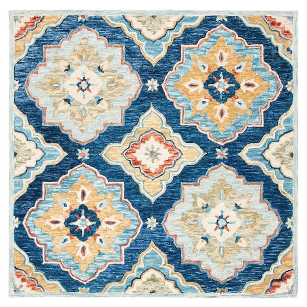 Suzani 6 ft. x 6 ft. Navy/Green Floral Border Square Area Rug