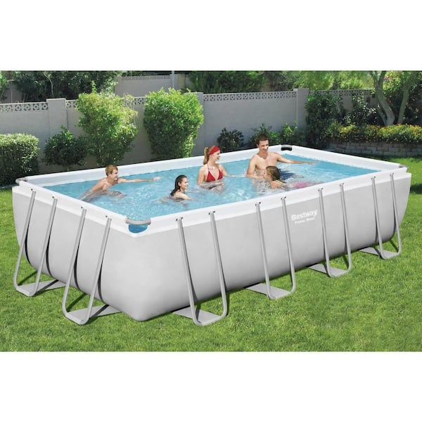 Bestway 18 ft. x Ground The 9 Rectangular in. Deep x Home Pool Above 48 Metal Frame Depot Swimming 56468E-BW - ft. Set