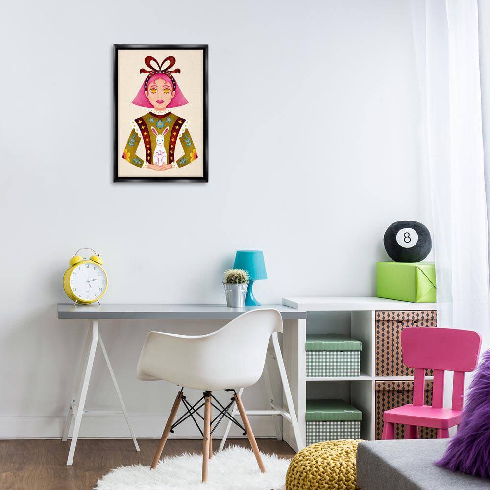 Pink Haired Girl & Bunny by Hannah Moren Black Floater Frame Abstract Graphic Art Print 25 in. x 17 in. price history on PriceWatchPro