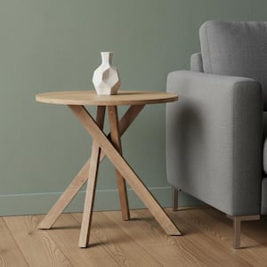 32 in. Brown Round Wood End Table with No Additional Features
