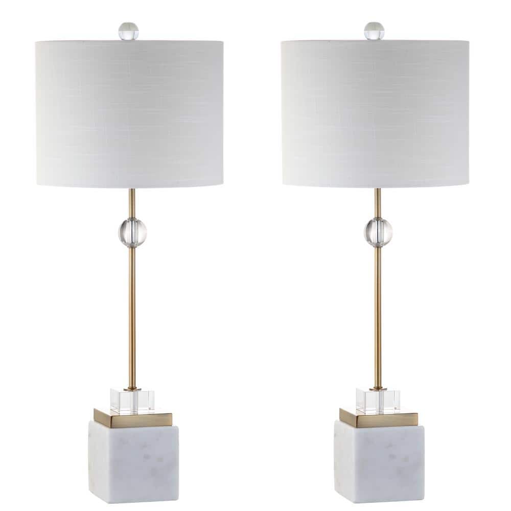 Dawson 30" White Marble and Brass LED Table Lamp Set