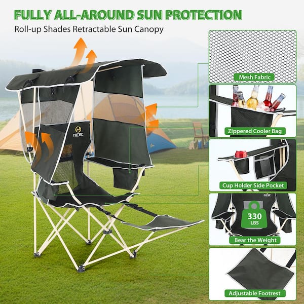 Cup Holder Beach Chair With Canopy And Footrest Camping Chair