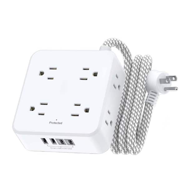 5 ft. Extension Cord 8-Outlet Surge Protector with 4 USB Ports 2 USB-C Ports Flat Plug for Home Office White