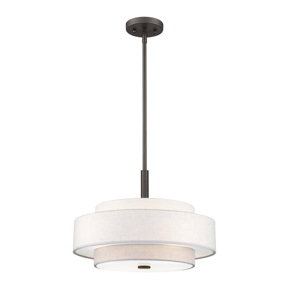 Meridian English Bronze 4-Light Indoor/Outdoor Drum Pendant with Oatmeal Shade