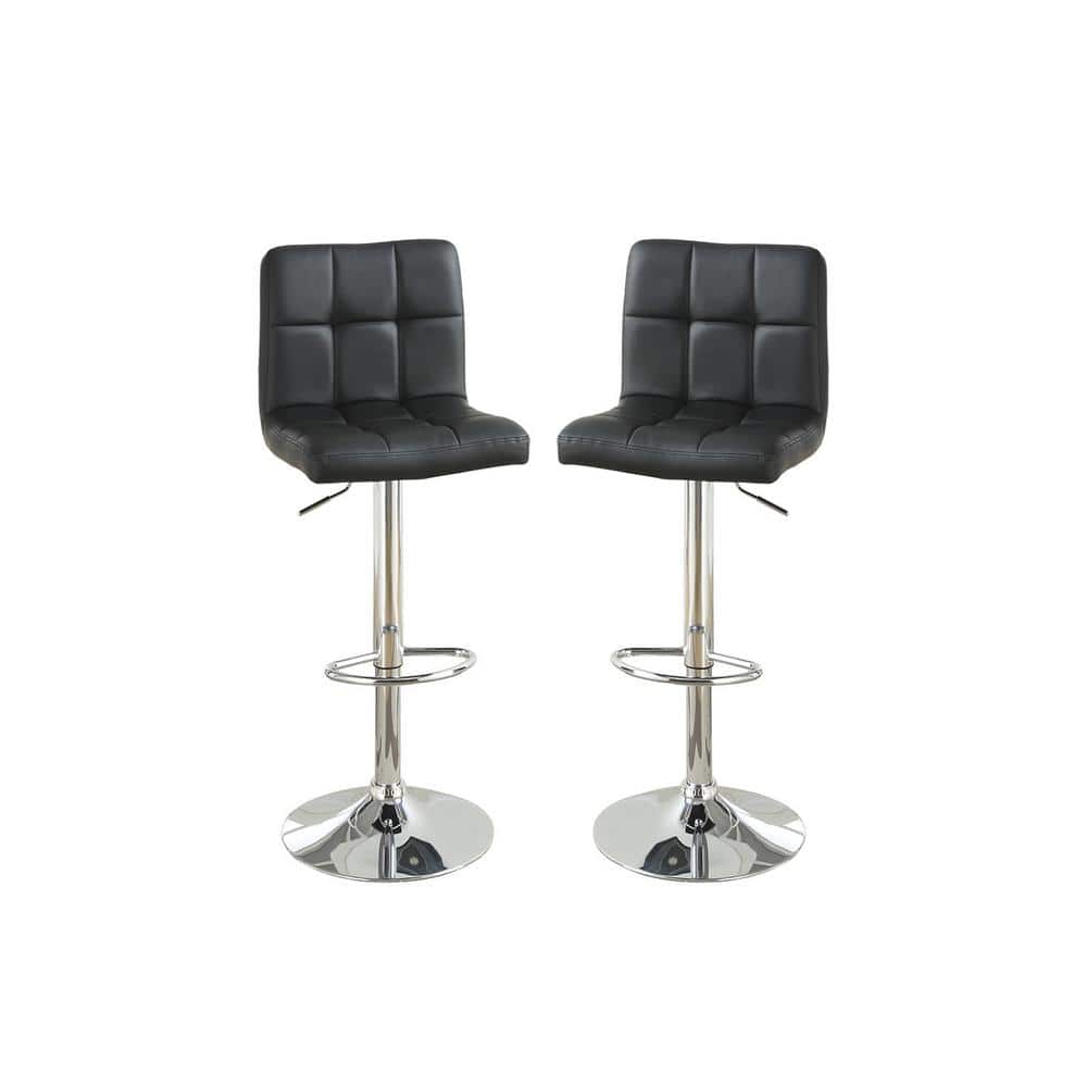 44 in. Adjustable Square Seat Black Faux Leather High Back Metal Bar Stools
