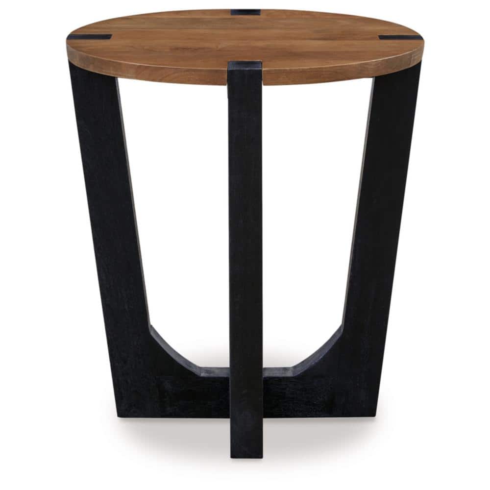 Hanneforth 22.25 in. Brown/Black Round Wood End Table - thumbnail 2