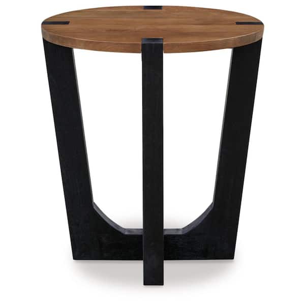Hanneforth 22.25 in. Brown/Black Round Wood End Table