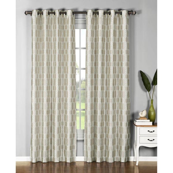 Window Elements Taupe Geometric Faux Silk Grommet Room Darkening Curtain - 54 in. W x 96 in. L (Set of 2)