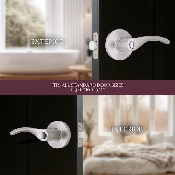 Primrose Satin Nickel Bed/Bath Privacy Door Handle 4-Pack