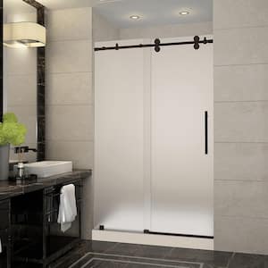 Langham 48 in. x 36 in. x 77.5 in. Frameless Sliding Shower Door with Frosted Glass in Bronze, Right Drain