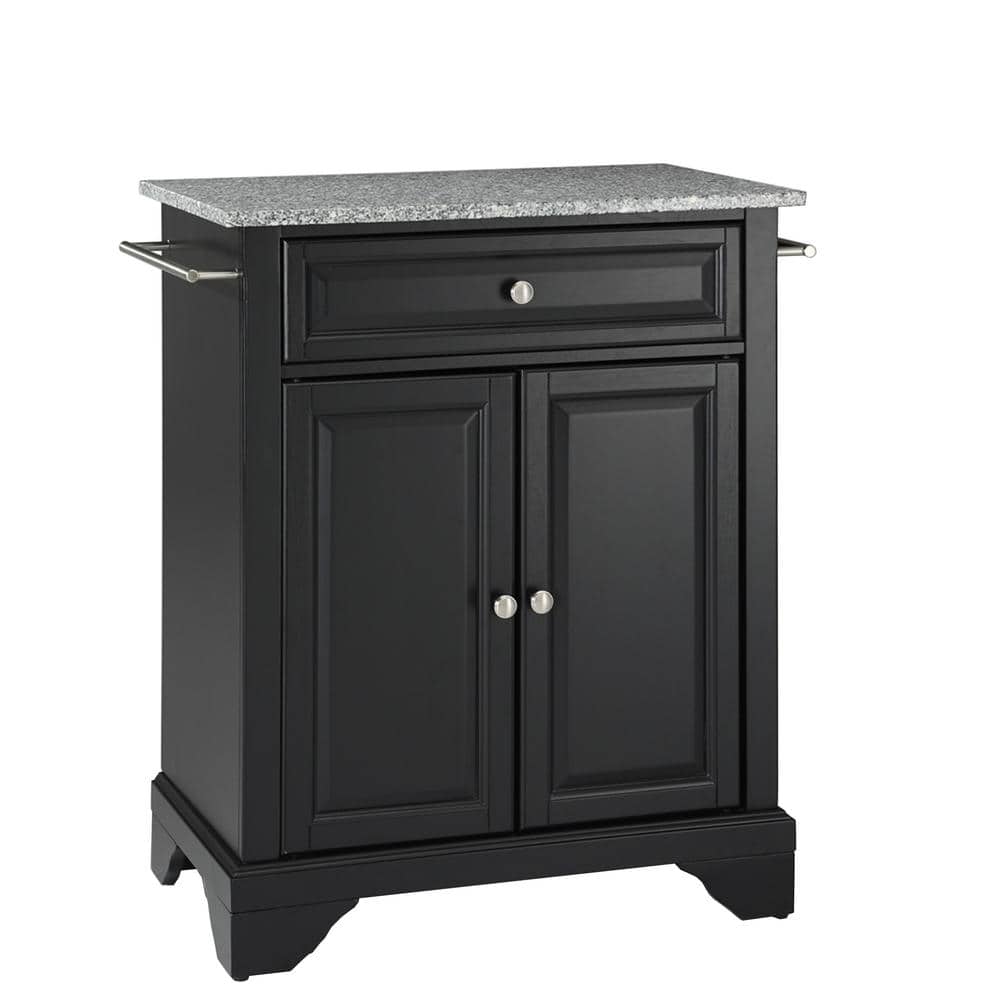 Gray Granite Top Black Portable Kitchen Island Cart