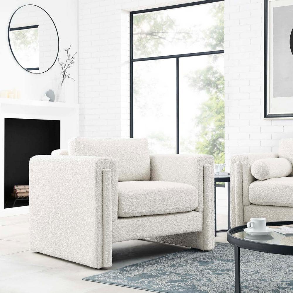 Ivory Boucle Fabric Modern Accent Chair with Manufactured Wood Frame