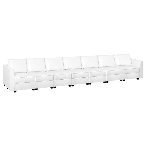 HOMESTOCK 112.8 in. Modern 7-Seater Upholstered Sectional Sofa in Bright White Air Leather - Sofa Couch for Living Room/Office