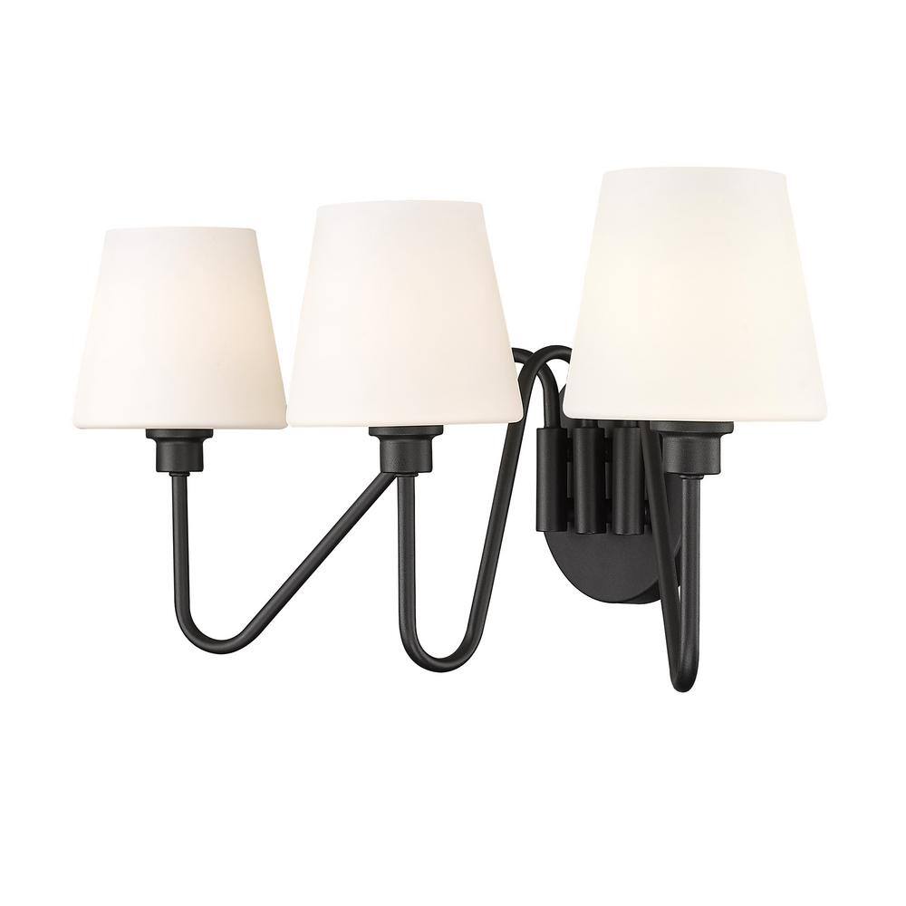 Kennedy Black Dimmable 3-Light Bath Vanity with Opal Glass Shades