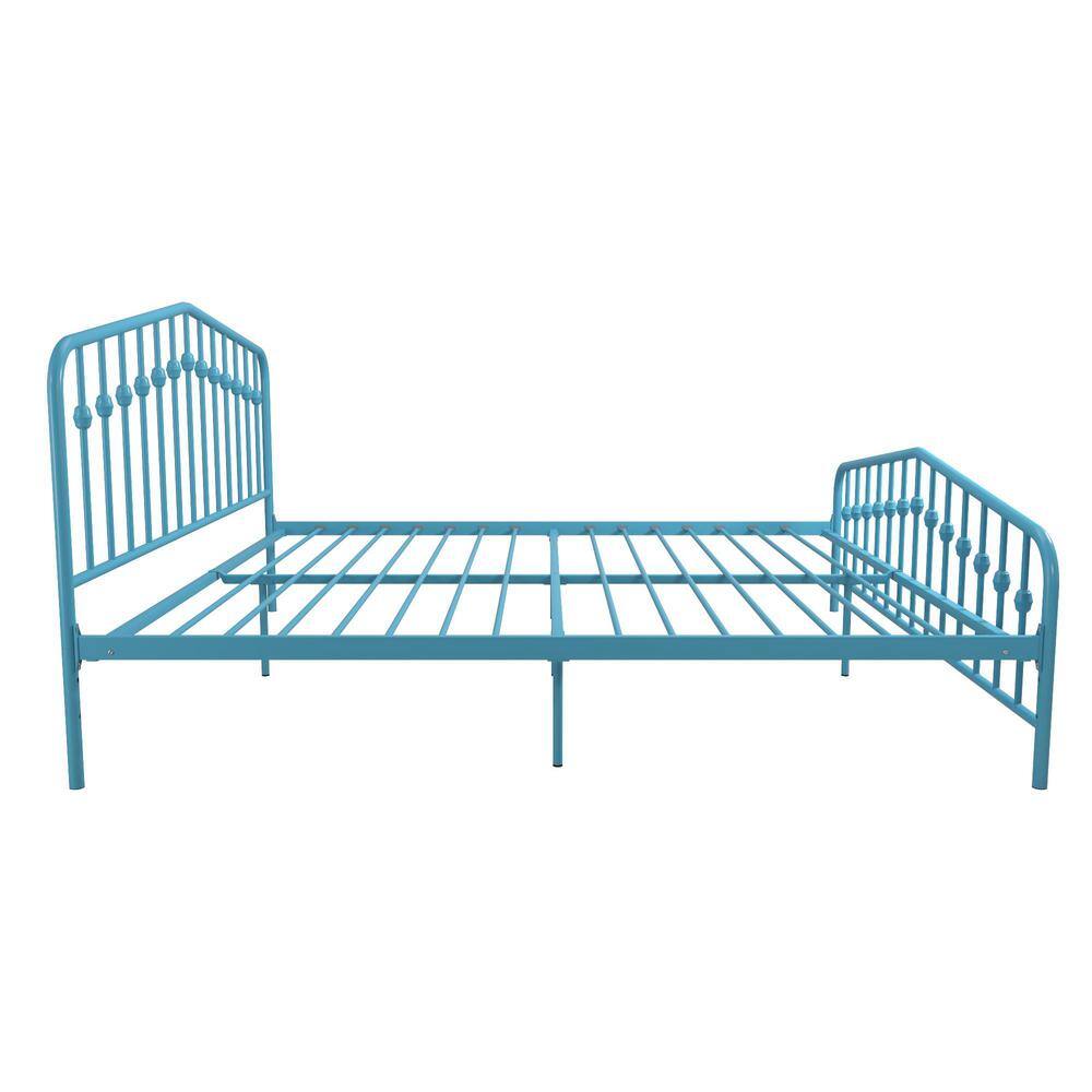 Sea Blue King Metal Frame Upholstered Bed with Drawer