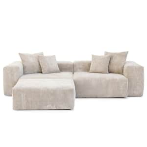 102 in. Square Arm 3-Piece L Shaped Corduroy Polyester 3 Seats Modern Sectional Sofa Couch with Ottoman in Beige