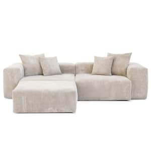 102 in. Square Arm Oversized 3-Piece L-shaped Corduroy Modular Sectional Sofa Rearrangeable Couch with Ottoman in Beige