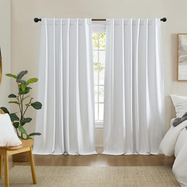 Solace White Polyester Solid Texture 52 in. W x 95 in. L Rod Pocket/Back Tab Indoor Max- Blackout Curtain (Single Panel)
