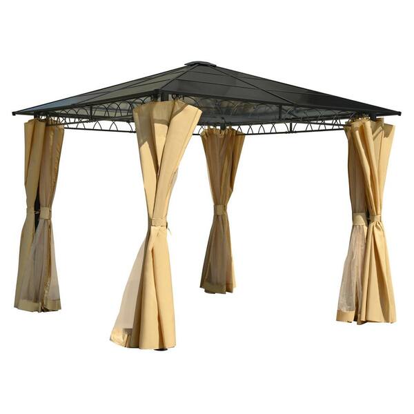 Sudzendf 10 ft. x 10 ft. Hardtop Outdoor Gazebo with Aluminum Frame, Mosquito Netting and Privacy Screens, Patio Gazebo, Beige